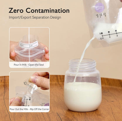Momcozy Lot de 120 Sacs de Conservation du Lait Maternel, Préstérilisés, Double étanchéité, pour Congélation 180mL