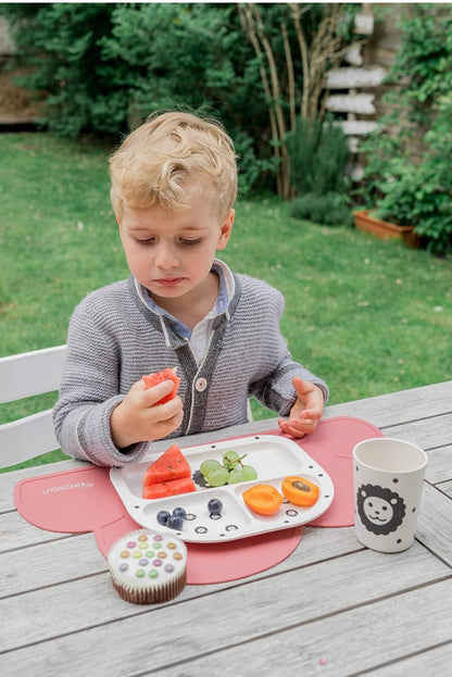 Kindsgut Set de Table Enfant en Silicone étanche et antidérapant en Forme de Nuage, aux Couleurs discrètes, Rose foncé