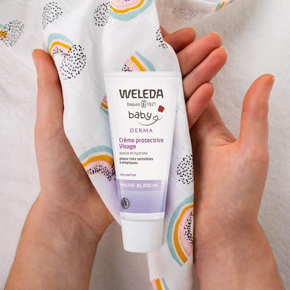 WELEDA - Crème protectrice Visage Mauve Blanche - Hydrate, nourrit et calme les irritations - Pour les bébés et les jeunes enfants à la peau très sensibles ou à tendance atopiques - 50 ml