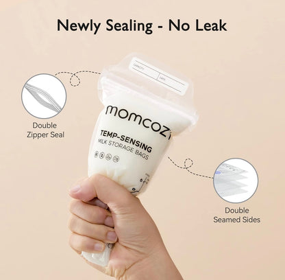 Momcozy Lot de 120 Sacs de Conservation du Lait Maternel, Préstérilisés, Double étanchéité, pour Congélation 180mL