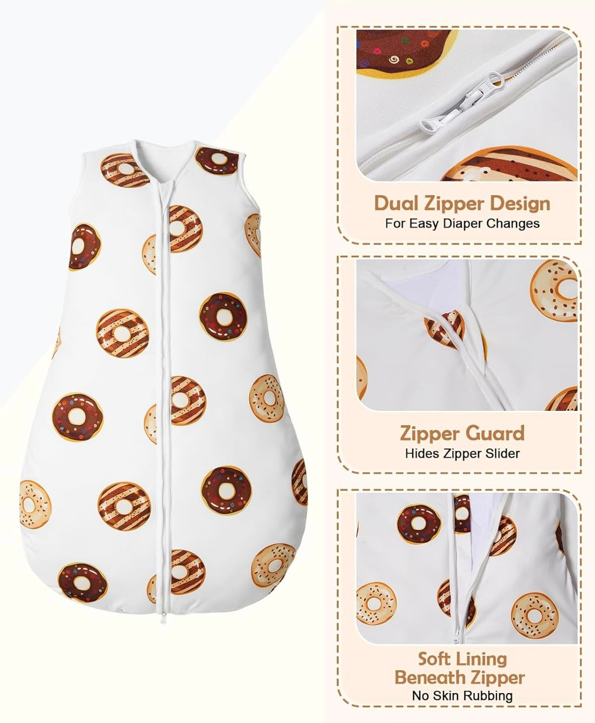 Lilian&Gema Gigoteuse Hiver 0-18 Mois, 2.5 Tog Gigoteuse Emmaillotage, Couverture D'Emmaillotage sans Manches avec Fermeture Eclair à Double Sens (Beignet imprimé, Hauteur 70 cm)