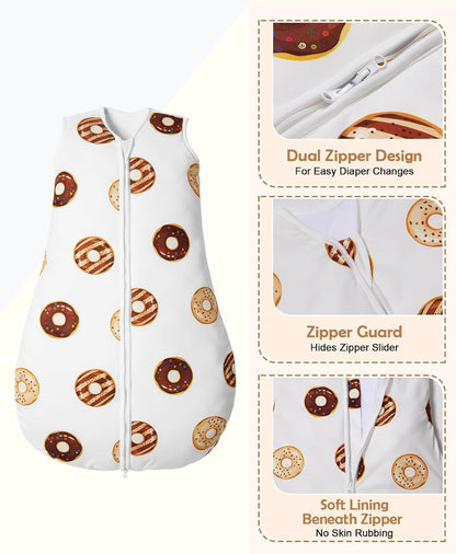 Lilian&Gema Gigoteuse Hiver 0-18 Mois, 2.5 Tog Gigoteuse Emmaillotage, Couverture D'Emmaillotage sans Manches avec Fermeture Eclair à Double Sens (Beignet imprimé, Hauteur 70 cm)